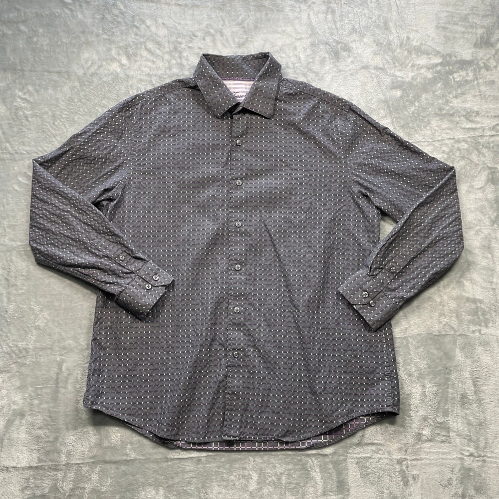 Tasso Elba‎ Mens XL Long Sleeve Button Up Shirt Gray Purple Cotton Geometric